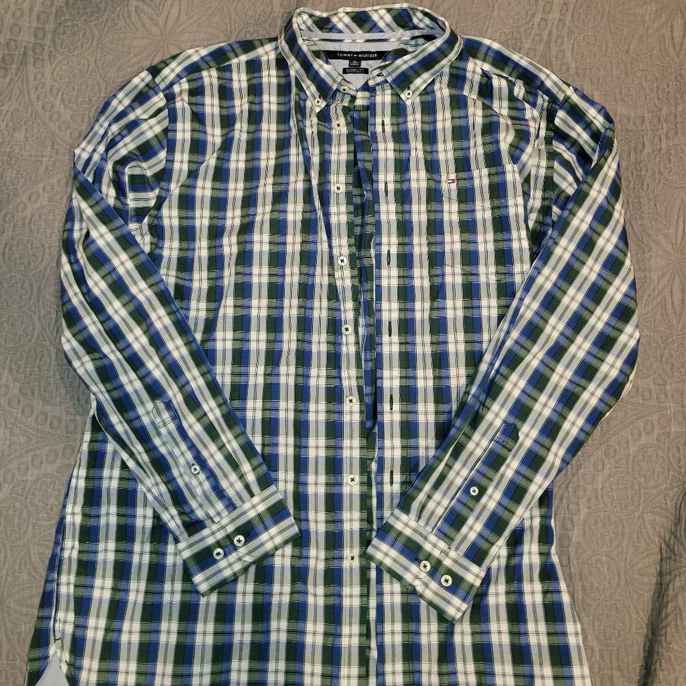 Tommy Hilfiger Long Sleeve XXL Green Blue Dress Shirt